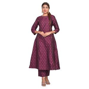Women Regular Straight Art Silk Gown with Pant Polka Dot Kurta Pajama Wedding